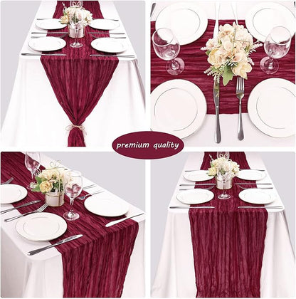 12 Pack 13Ft Cheesecloth Table Runner 35x157 Inch Boho Gauze Rustic Long Table Runner for Wedding Bridal Shower Birthday Party Table Decor (Burgundy)