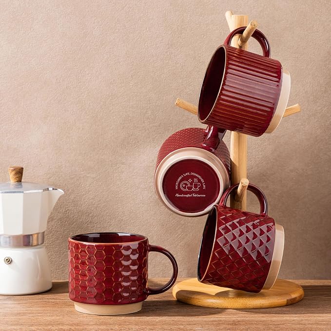 GBhome 15 OZ Stackable Coffee Mugs Set of 4, Ceramic Coffee Cups Set | 4 - Image 8