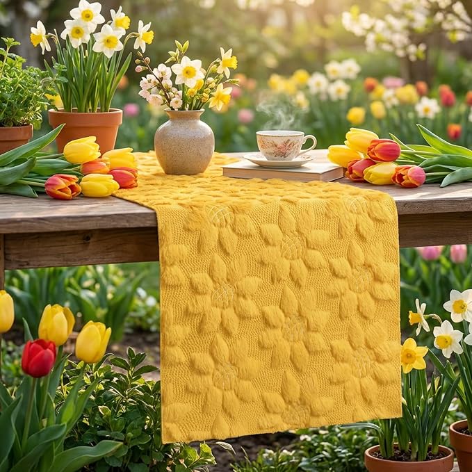 Artoid Mode Yellow Soft Plush Faux Fur Jacquard Embroidery Sunflower Spring - Image 5