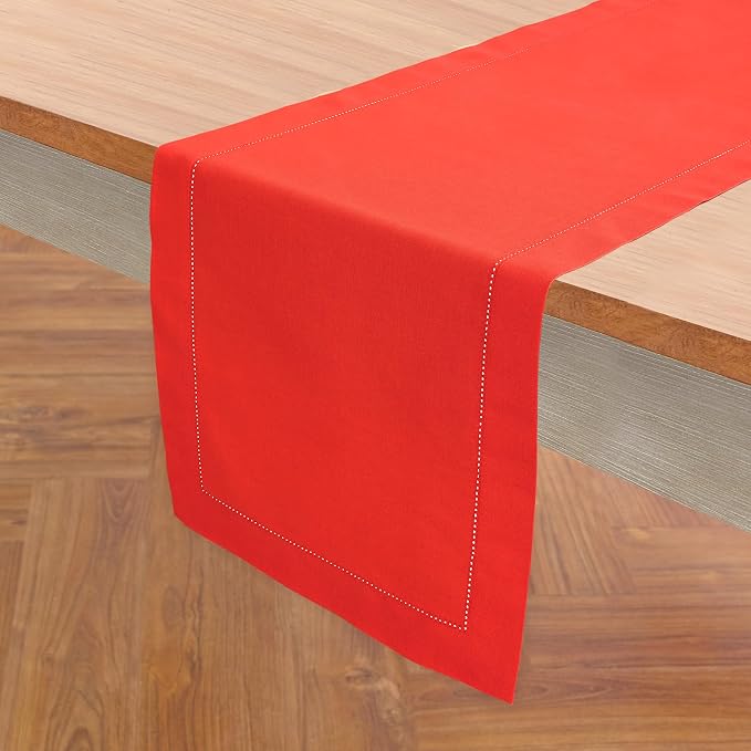 Solino Home Cotton Linen Dining Table Runner Poppy Red Woven, 14 x 72 in | - Image 2