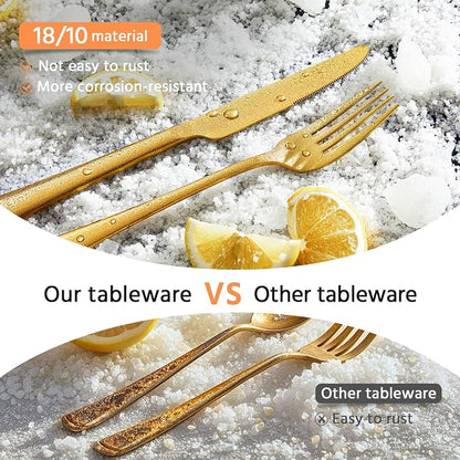 18/10 Flatware set for 8, 40 Piece Gold Stainless Steel Silverware Set | - Image 5