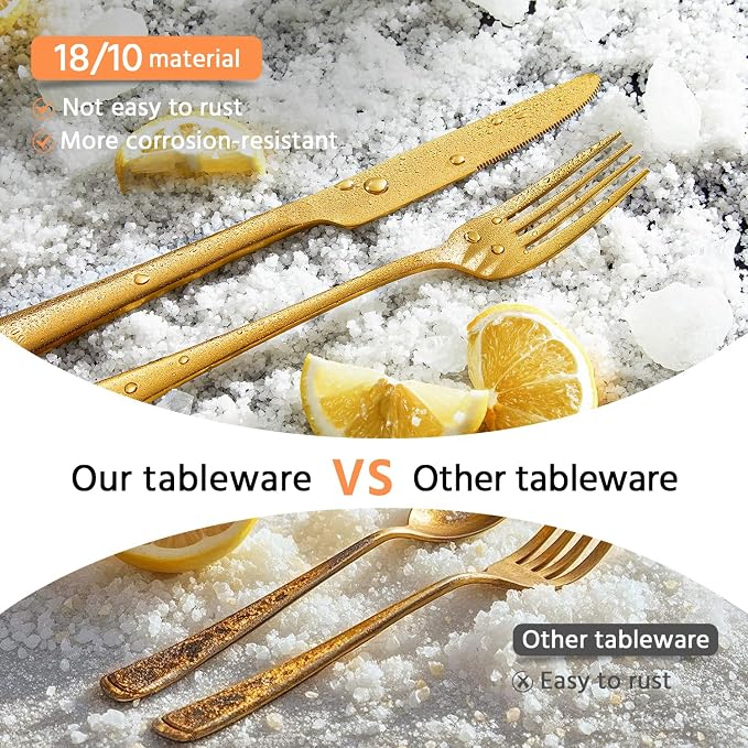 18/10 Flatware set for 4, 20 Piece Gold Stainless Steel Silverware Set | - Image 5