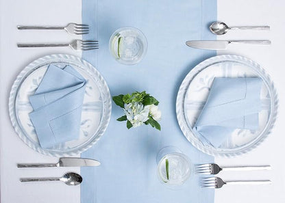 Solino Home 100% Linen Table Runner Sky Blue, Classic Hemstitch 14 x 132 in | - Image 3