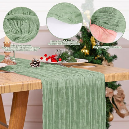 4 Pack Sage Green Table Runner 17 x 108inch Cheesecloth Table Runner Boho Gauze - Image 5