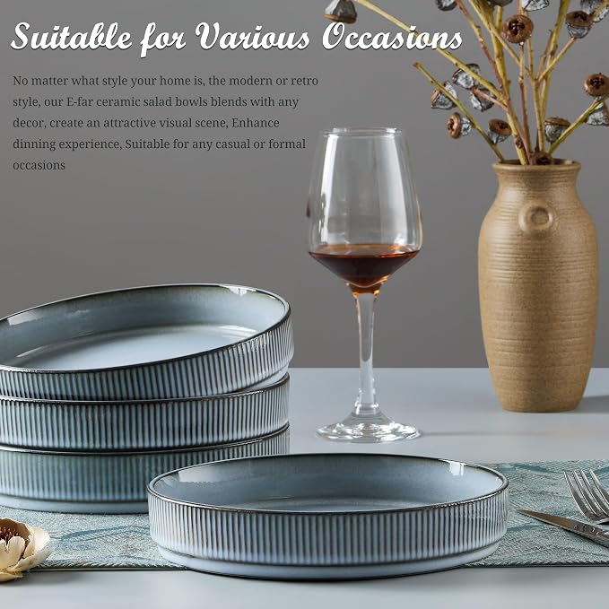 E-far Pasta Bowls Set of 4, 35oz Large Salad Bowl Plate - Image 8