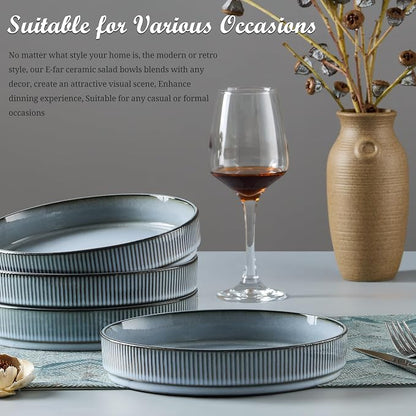 E-far Pasta Bowls Set of 4, 35oz Large Salad Bowl Plate - Image 8