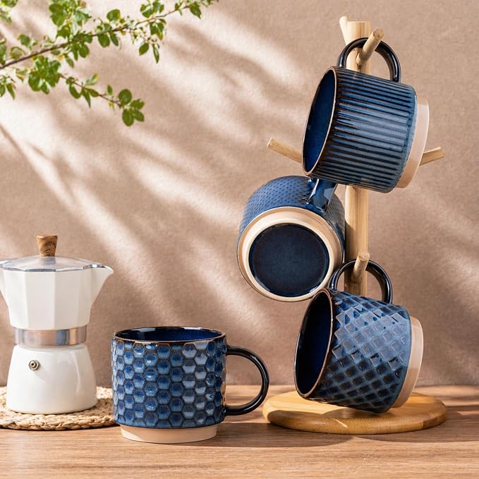 GBhome 12 OZ Stackable Coffee Mugs Set of 4, Ceramic Coffee Cups Set | Coffe - Image 9