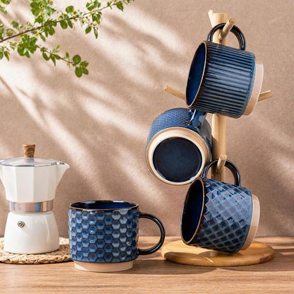 GBhome 12 OZ Stackable Coffee Mugs Set of 4, Ceramic Coffee Cups Set | Coffe - Image 9