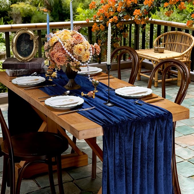 Velvet Table Runner 29x120 Inch Navy Blue Luxury Retro Soft Fabric Cloth | 3 - Image 4