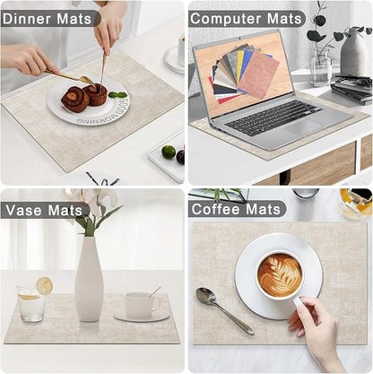 Homaxy Faux Leather Heat Resistant Placemats for Dining Table Set of 4, Waterproof Wipeable Washable PU Table Mats, Easy to Clean Anti-Slip Place Mats, 11.8" x 17", Beige
