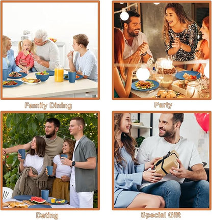 40-Piece Wheat Straw Dinnerware Sets,Unbreakable Dishes Set for 8 - Drinking Cups, Plates and Bowls Sets, Reusable Microwave Safe Dinnerware Set for Home, Outdooor, RVs - Blue