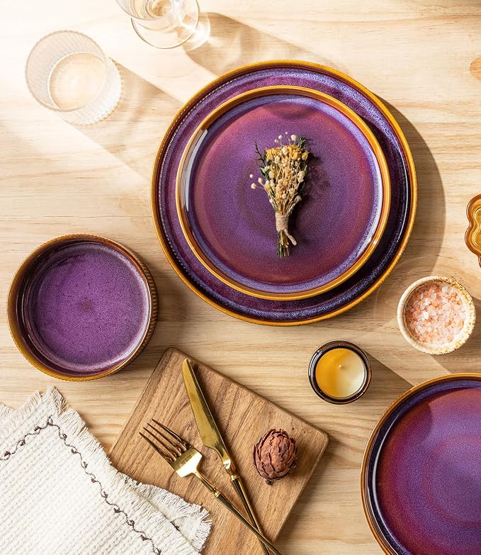 Ceramic Dinnerware Set for 4, 12-Piece Plates and Bowls Set | Lightweight - Image 3