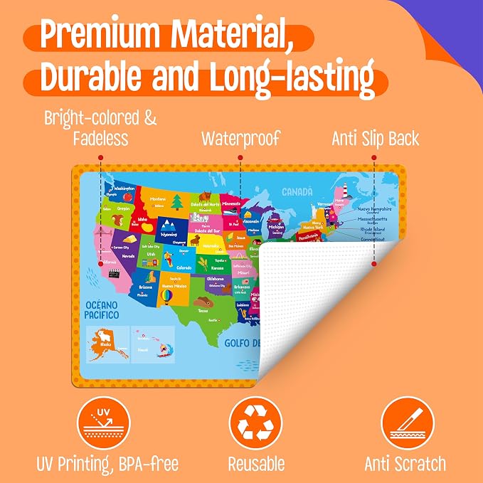 6 Pack Placemats for Kids, Non-Slip Washable Table Mats, Reusable Spanish - Image 4