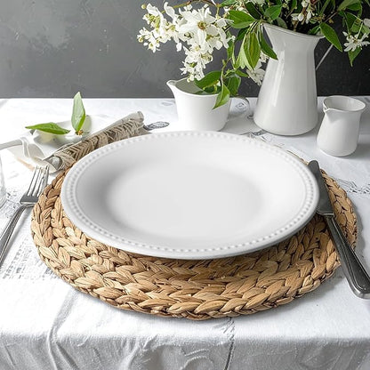 Melamine Beaded Appetizer/Salad/Dessert/Side Plates,Basic White Set of 6,8.5 inch,Platter,Serving Dishes,Kid-Friendly,Chip and Break-Resistant,Dishes Set for Valentine's Day, Weddings & Everyday Meals