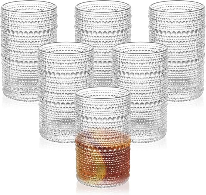 Vintage Dot Drinking Glasses Set of 6, 13 oz Clear Highball Glass Cups | by Unknown