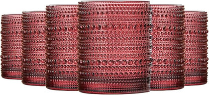 Khen Ruby Red Hobnail Drinking Tumbler | Set of 6 | 11 OZ Bubble Design Vintage by Khen