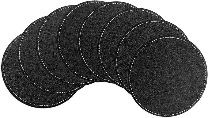 uxcell Round Drink Coasters Set of 8 White Stitched Dual Sided Non-Slip by uxcell