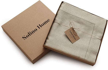 Solino Home Linen Tablecloth 60 x 108 Inch - Classic Hemstitch 100% Pure Linen Natural Table Cloth for Rectangle Tables - Machine Washable Tablecloth for Spring, Easter