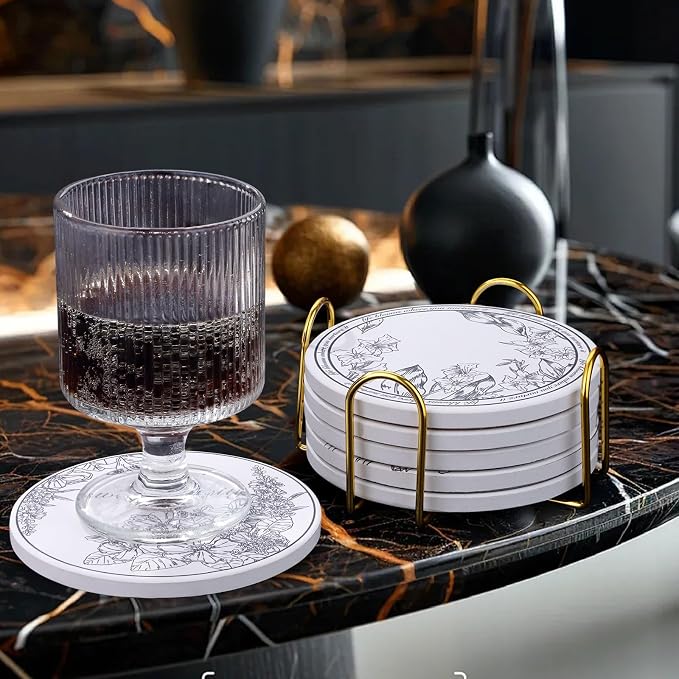 6Pcs Ceramic Coasters Set with Holder - Image 7