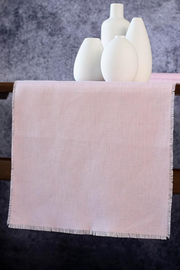 Pink Linen Table Runner with Fringe- 14x90 inches Long, 100% Pure Linen Runner - Image 3