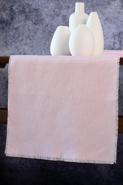Pink Linen Table Runner with Fringe- 14x90 inches Long, 100% Pure Linen Runner - Image 3