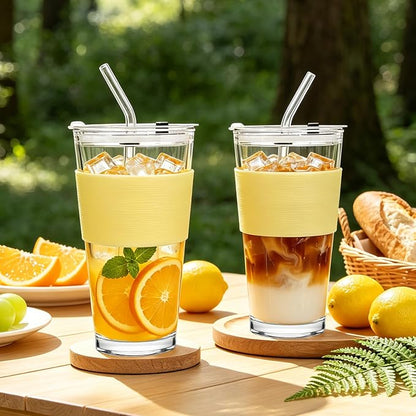 Birity 16oz Glass Cup with Lid and Glass Straw, Reusable Iced Coffee Cups - Image 7