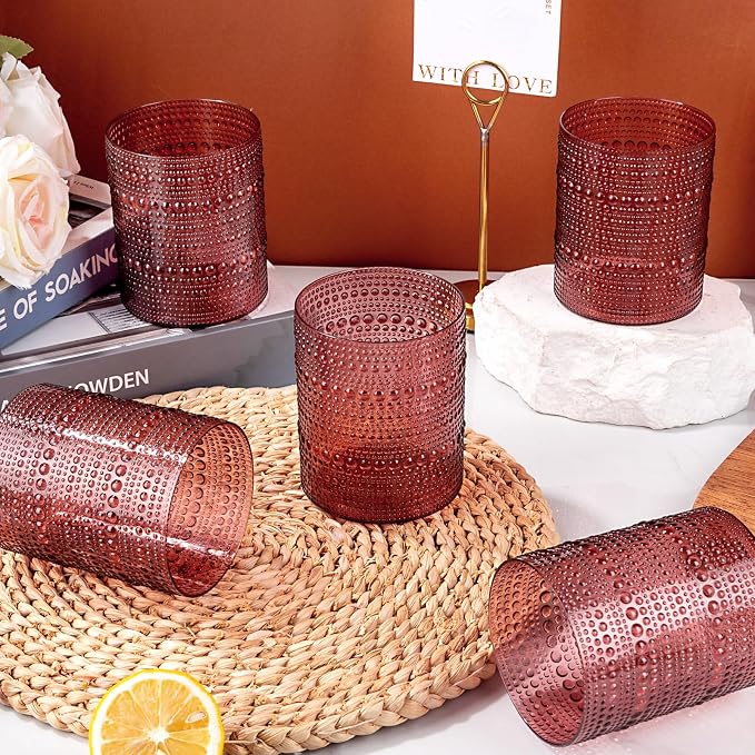 18PCS Hobnail Plastic Drinking Glasses 14 oz Burgundy Cups - Image 7