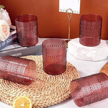 18PCS Hobnail Plastic Drinking Glasses 14 oz Burgundy Cups - Image 7