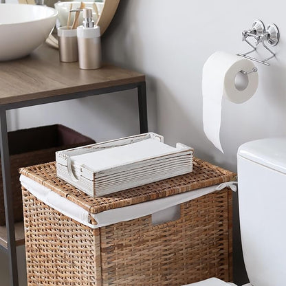 Napkin Holder for Bathroom, White Washed Wood Guest Towel Holder Tray for Bathroom, Disposable Paper Hand Towel Holder for Bathroom Accessories, Dinner Napkin Holder for Kitchen Table Party