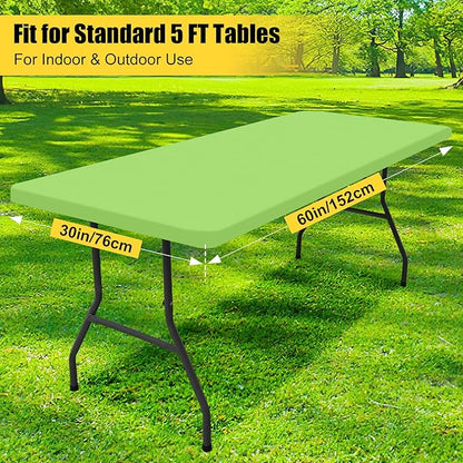 Smiry Rectangle Picnic Table Cloth, Waterproof Elastic Fitted Tablecloths for 5 Foot Tables, Washable Polyester Table Cover for Camping, Indoor and Outdoor (Lime Green, 30"x60")