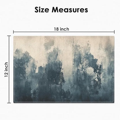 Emvency Farmhouse Placemats Set of 4, Abstract Dark Blue and Beige Vintage Art Painting 12x18 Inch Table Mats for Outdoor Home Party Kitchen Dining Decoration