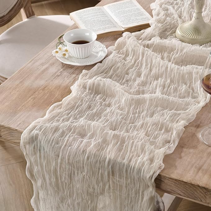3 Pack Cream White Cheesecloth Table Runners, 120 Inch 10Ft Ivory Gauze Table - Image 3
