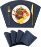 Homaxy Round Table Placemats Set of 4, Washable Wedge Shaped Faux Leather Table Mats, Wipeable Kitchen Dinner Place Mats for Indoor Outdoor, Navy Blue