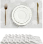 Leetaltree White Placemats Set of 8 - Heat Resistant Non-Slip Place mats for Dining Table, Washable Durable PVC Vinyl Woven Table Mats（White Circle,8）