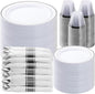 BESTVIP 525PCS Silver Plastic Dinnerware Set for 75 Guests, Disposable Plates for Party, Include: 150 Plastic Plates, 75 Pre Rolled Napkins with Silver Silverware, 75 Cups for Christmas
