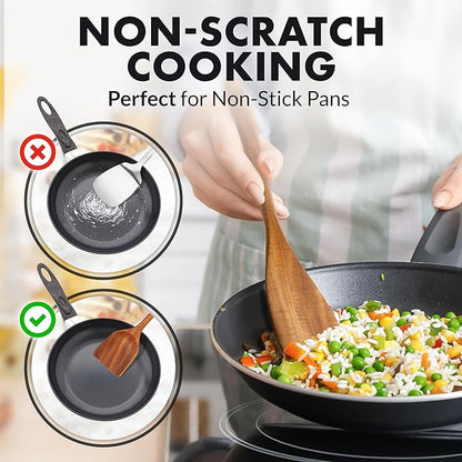Zulay Kitchen Premium 8-Piece Wooden Spoons - Smooth Finish, Natural Teak Wood, Non-Stick, Handmade