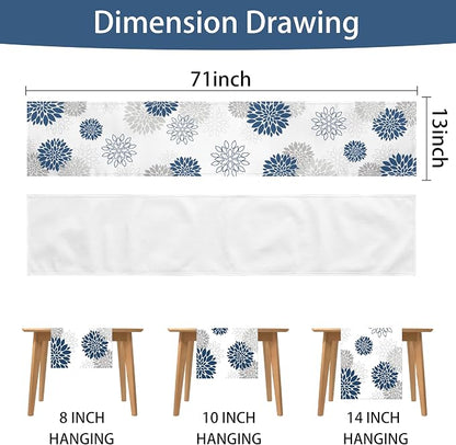 Dahlia Flower Table Runner 13x71 Inch Farmhouse Blue Gray Runners Modern Table - Image 7
