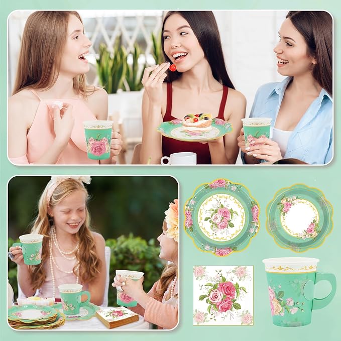 200Pcs Floral Tea Cups and Saucers - Image 6