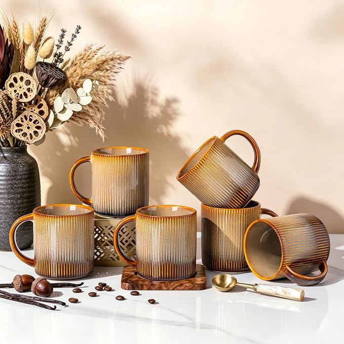 theterra Ceramic Coffee Mugs Set of 6, 14.2 oz Coffee Cups by TheTerra