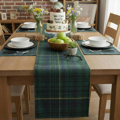 Gilprop 2 Pcs 72 x 13'' Tartan Plaid Bear Babyshower Table Runner Vintage - Image 4