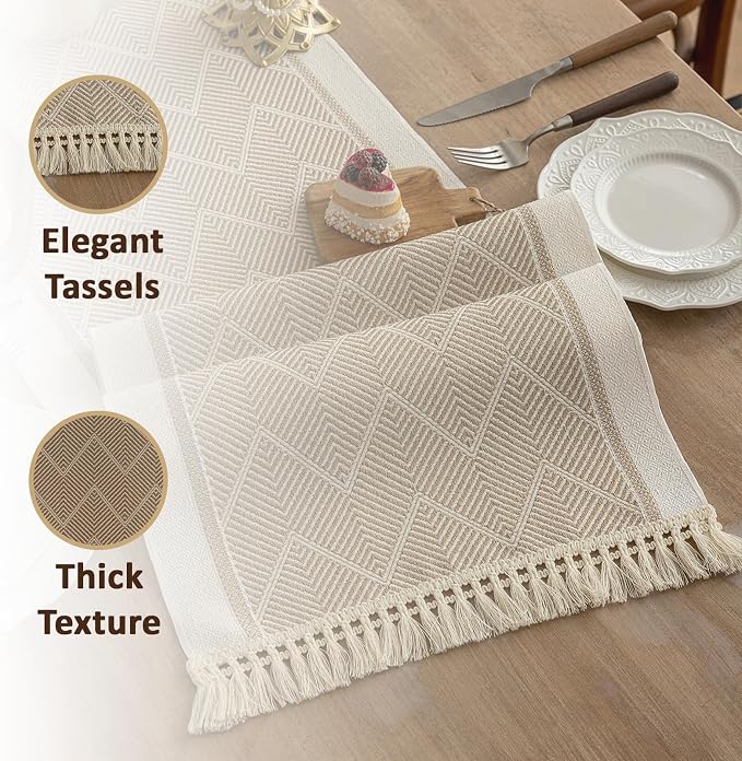 Farmhouse Boho Rustic Neutral Table Runner Decor - Image 4