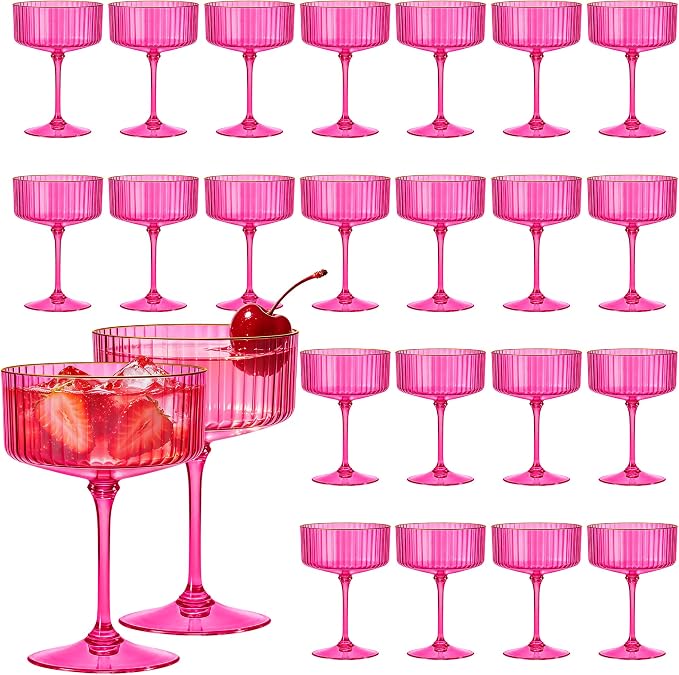 24PCS Plastic Martini Glasses, Hot Pink Disposable Coupe Cups | 10oz Acrylic by Unknown