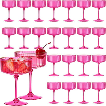 24PCS Plastic Martini Glasses, Hot Pink Disposable Coupe Cups | 10oz Acrylic by Unknown