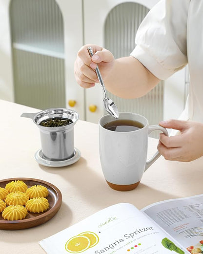 MALACASA Ceramic Tea Mug with Lid and Stainless Steel Infuser, 18 oz Large Tea - Image 9