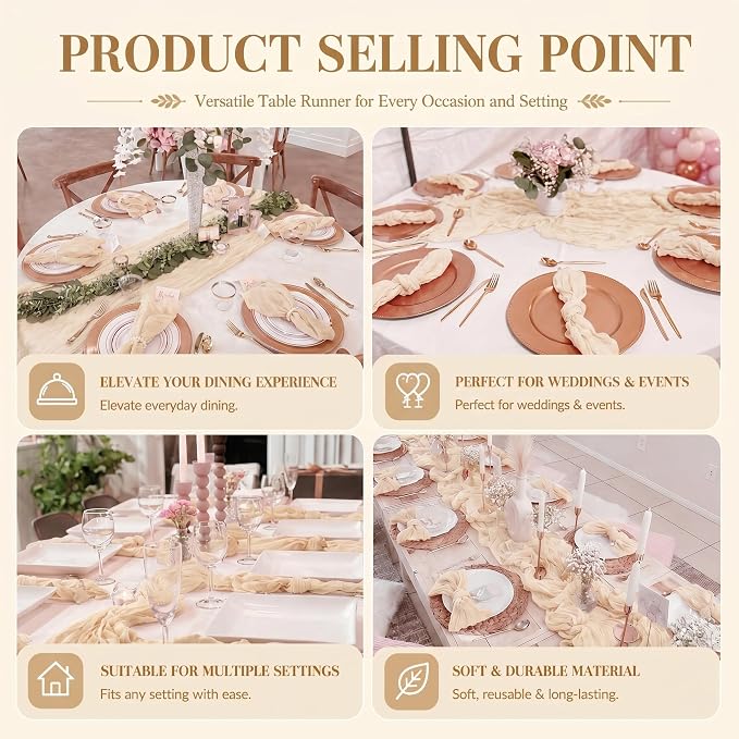 2 Pack Ivory Cheesecloth Table Runner 17x108 Inch Boho Rustic Semi Sheer Gauze - Image 7