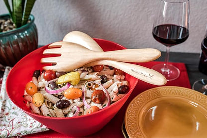 Large Bamboo Salad Server Set, 12-inch Salad Lifters - Image 8