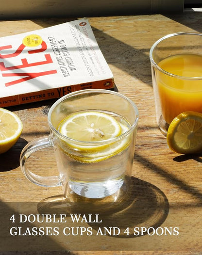 LIBWYS 12oz Double Wall Glass Coffee Mugs, Cappuccino Latte Tea Cups - Image 2
