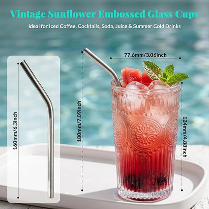 CycleMore 12Pc SunFlower Drinking Glasses, 15oz + 12oz + 4oz Clear Cup | Bar - Image 4
