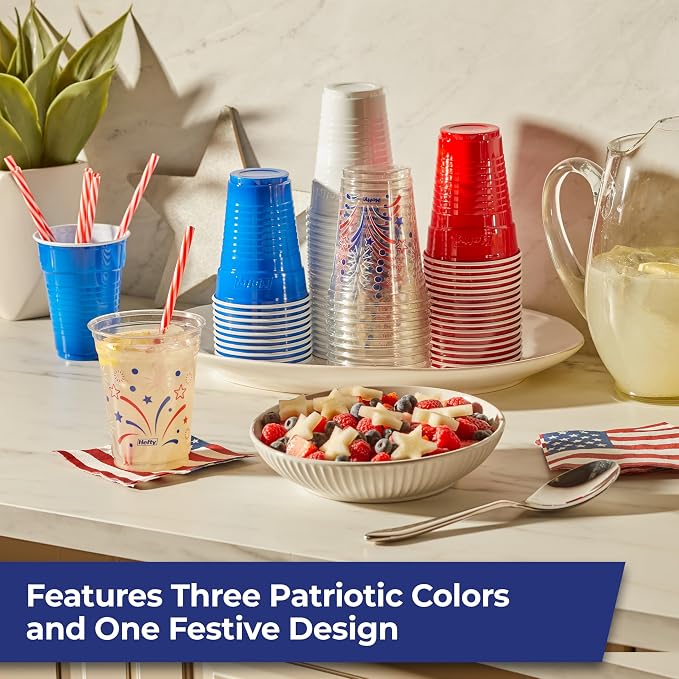 Hefty Party On Disposable Party Cups, Patriotic Color Pack, 76ct | American - Image 2