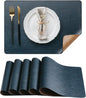 DOLOPL Placemats Set of 6 Reversible Dual-Color Table Placemats – Heat Resistant Wipeable & Washable Place Mats, Luxury Faux Leather Table Mats for Vintage Dining Table Decor (Camel & Navy Blue)